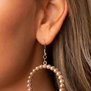 Paparazzi Cream Beaded Hoop Earrings